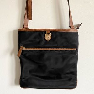 Michael Kors Black Nylon Crossbody with Brown Leather Strap